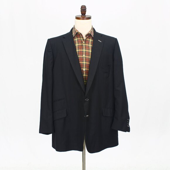 Tom James 50R Black Blazer Sport Coat Jacket 2-Button Herringbone T997